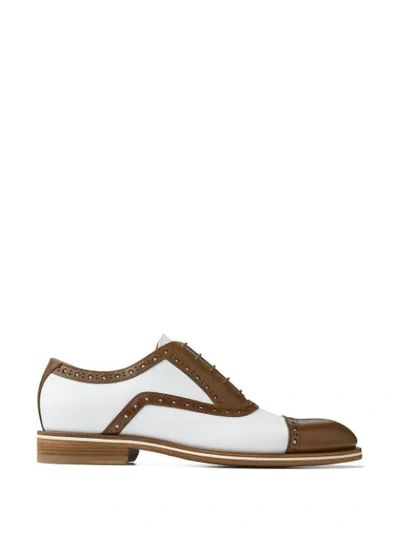 Shop Jimmy Choo Falcon Two-tone Leather Brogues In White