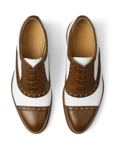 Shop Jimmy Choo Falcon Two-tone Leather Brogues In White