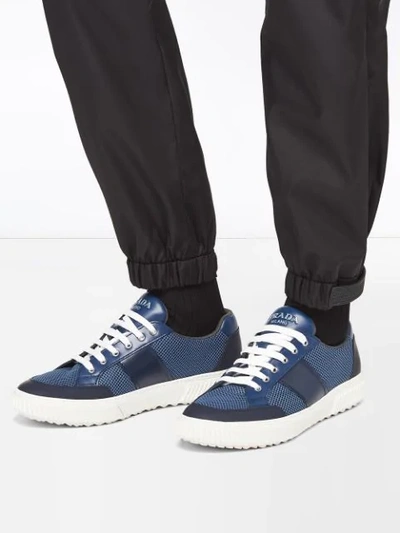 Shop Prada Mesh-panel Low-top Sneakers In Blue