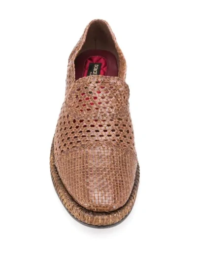 Shop Dolce & Gabbana Braided Calfskin Derby Loafers In Brown