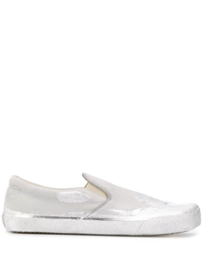 Shop Maison Margiela Metallic Slip-on Sneakers In White