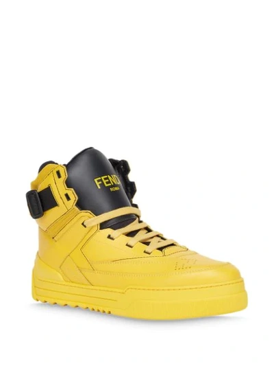 Shop Fendi Logo High-top Sneakers In Yellow