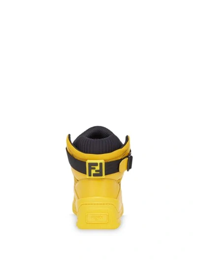 Shop Fendi Logo High-top Sneakers In Yellow