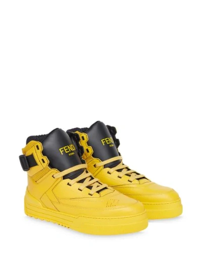 Shop Fendi Logo High-top Sneakers In Yellow