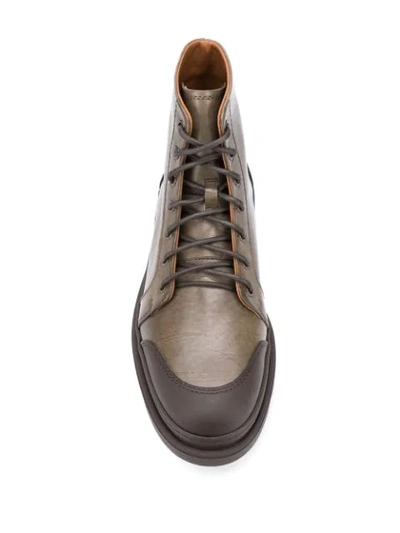 Shop Brunello Cucinelli Contrast Panel Lace-up Boots In Green