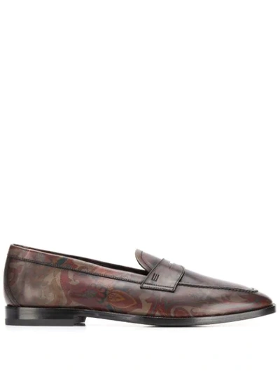 Shop Etro Paisley Print Penny Loafers In Brown