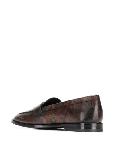 Shop Etro Paisley Print Penny Loafers In Brown