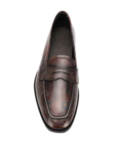 Shop Etro Paisley Print Penny Loafers In Brown