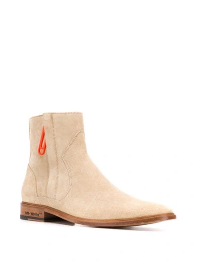 Shop Off-white Clip Zipped Boots In Neutrals