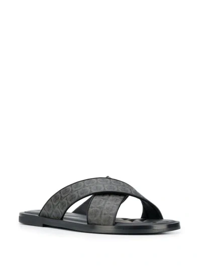 Ferragamo Gancini Leather Pool Slides In Grey
