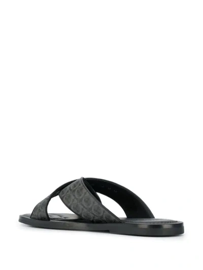 Ferragamo Gancini Leather Pool Slides In Grey