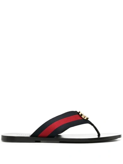 Shop Gucci Logo Appliqué T-bar Flip Flops In Blue