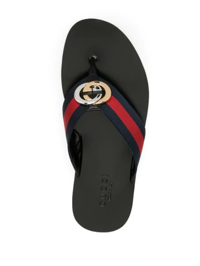 Shop Gucci Logo Appliqué T-bar Flip Flops In Blue