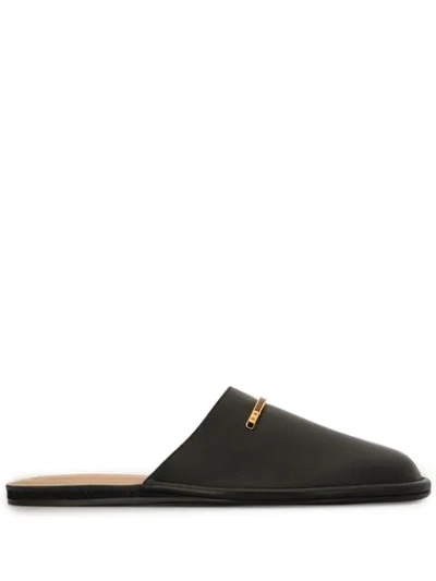 Shop Dunhill Metallic Plaque Slippers In Black