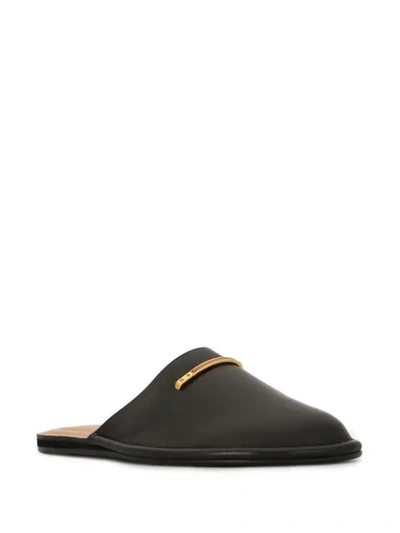 Shop Dunhill Metallic Plaque Slippers In Black