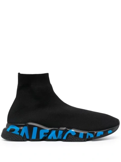 Shop Balenciaga Speed Graffiti Sole Sneakers In Black