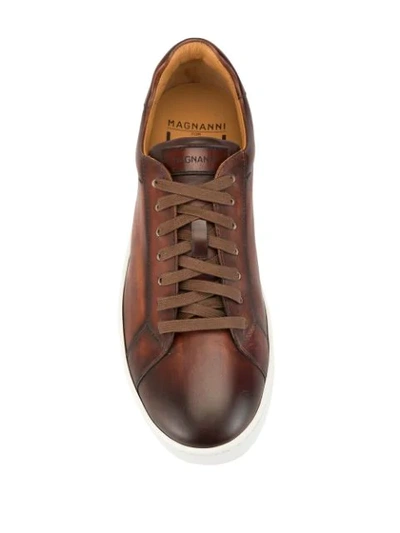 Shop Magnanni Flat Low Top Sneakers In Brown