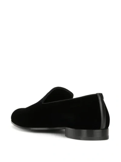 Shop Giorgio Armani Velvet Logo Loafers In Black