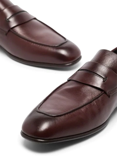 Shop Ermenegildo Zegna Almond Toe Loafers In Brown