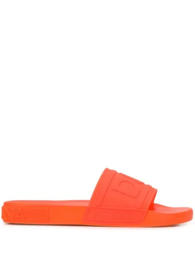 Shop Dolce & Gabbana Logo Sliders In Orange