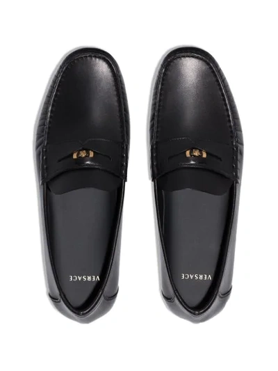 Shop Versace Medusa Head Leather Loafers In Black