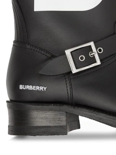 Shop Burberry Tb Leather Biker Boots In Black