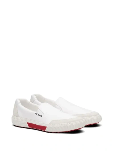 Shop Prada Suede Panel Slip-on Sneakers In White