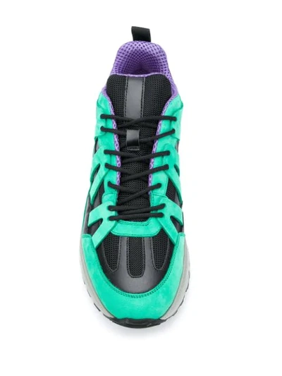 Shop Msgm Logo Print Sneakers In Green