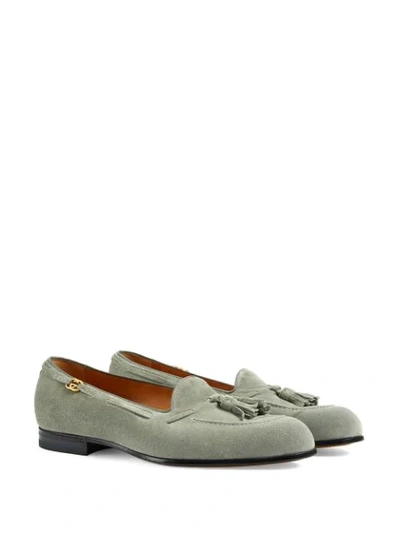 Shop Gucci Suede Tassel Loafers In Grey
