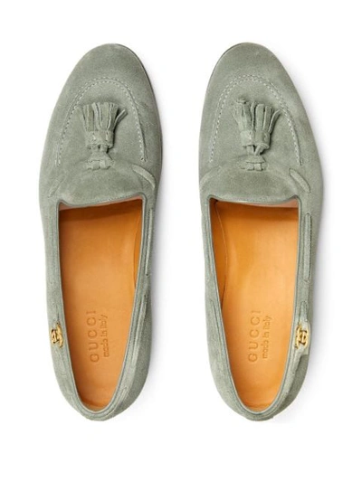 Shop Gucci Suede Tassel Loafers In Grey