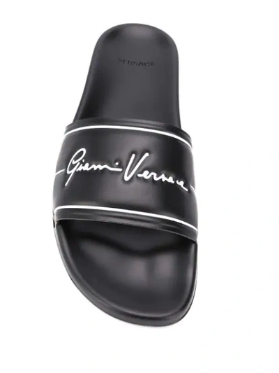 Shop Versace Logo Print Slides In Black