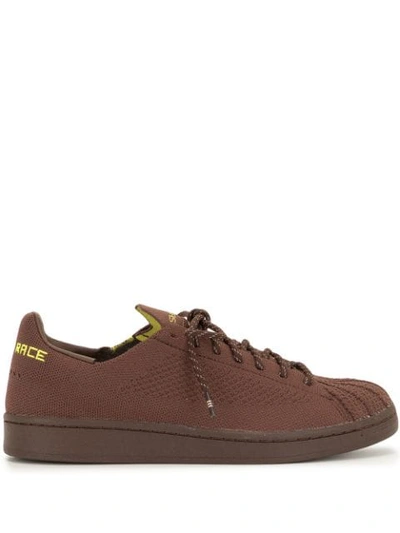 Shop Adidas Originals By Pharrell Williams Superstar Primeknit Sneakers In Brown