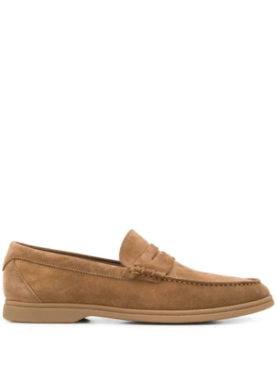 Shop Brunello Cucinelli Suede Penny Loafers In Brown