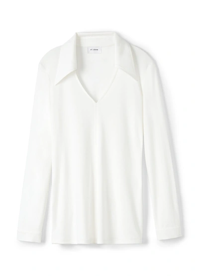 Shop St John Silk Jersey Knit Blouse In White