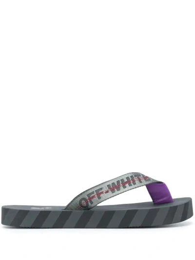 Shop Off-white Logo Strap Flip Flops In Grey