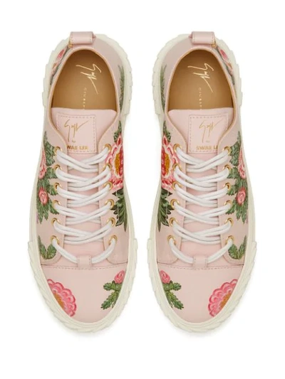 Shop Giuseppe Zanotti Floral Low-top Sneakers In Pink