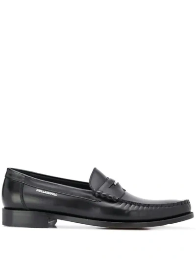 Shop Karl Lagerfeld Karl Leather Penny Loafers In Black