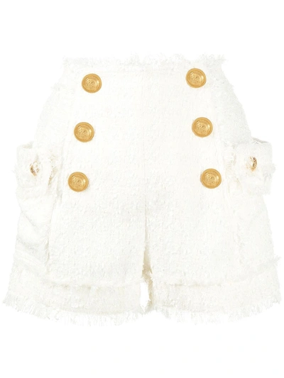 Shop Balmain Button-front Shorts In White