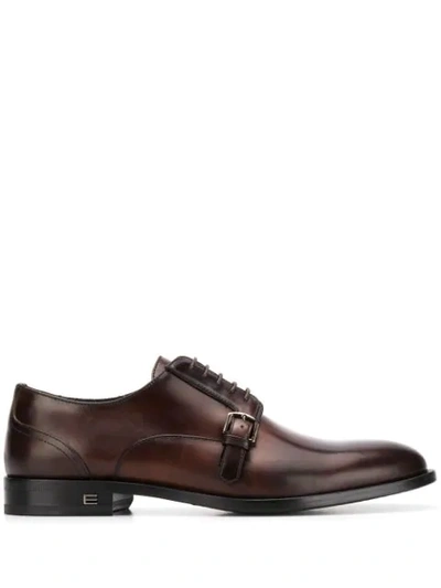 Shop Etro Buckle-embellished Derby Shoes In Brown
