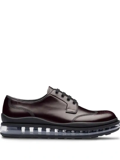 Shop Prada Transparent Sole Derby Shoes In Red