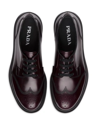 Shop Prada Transparent Sole Derby Shoes In Red