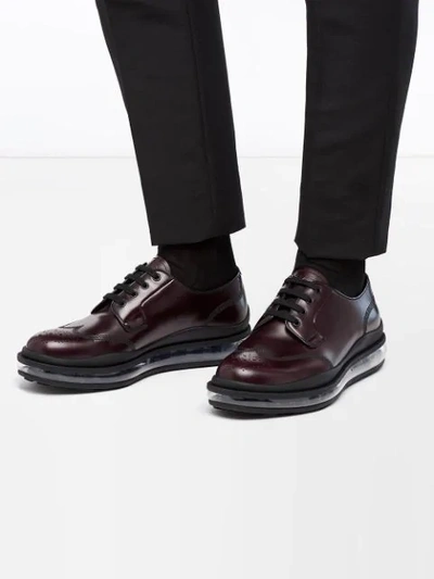 Shop Prada Transparent Sole Derby Shoes In Red