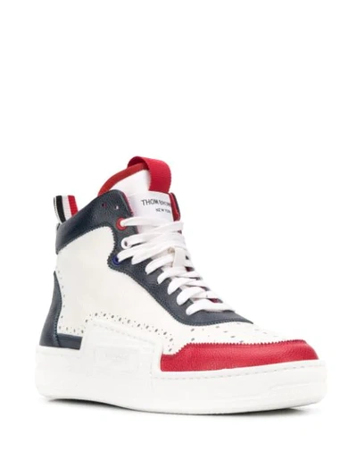 Shop Thom Browne Tricolour Basketball High-top Sneakers In Blue