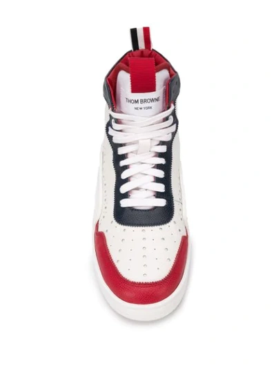 Shop Thom Browne Tricolour Basketball High-top Sneakers In Blue