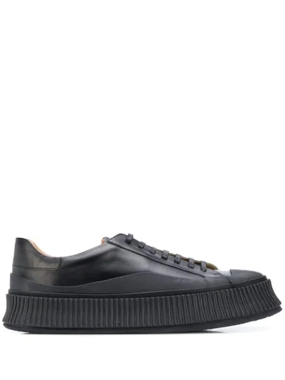 Shop Jil Sander Leather Lace-up Sneakers In Black