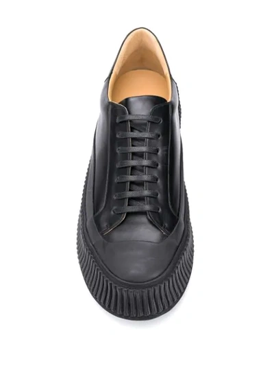 Shop Jil Sander Leather Lace-up Sneakers In Black