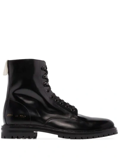 Shop Common Projects Combat Ankle Boots In Black