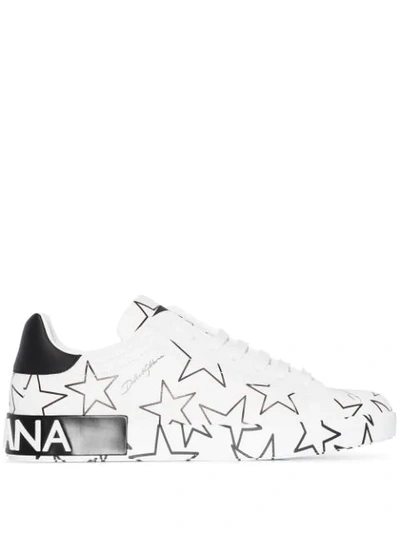 Shop Dolce & Gabbana Portofino Star-print Leather Sneakers In White