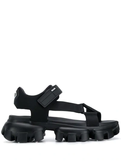 Shop Prada Technical Knit Sandals In Black