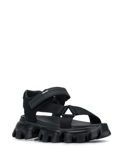 Shop Prada Technical Knit Sandals In Black